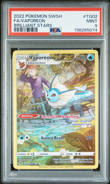2022 Pokemon Brilliant Stars #TG02 Vaporeon- Full Art PSA 9