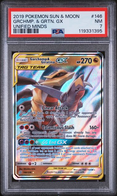 2019 Pokemon Unified Minds #146 Garchomp & Giratina GX PSA 7