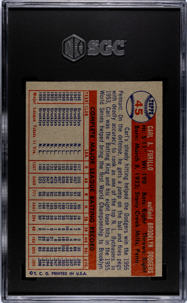 1957 Topps #45 Carl Furillo SGC 4