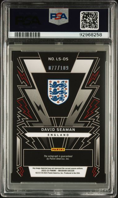 2022-23 Panini Obsidian Lightning Strike Auto #LSDS David Seaman #077/109 PSA 8