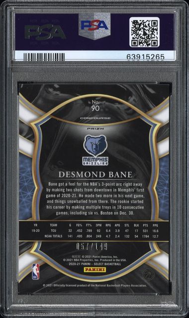 2020-21 Panini Select White Prizm #90 Desmond Bane #057/149 PSA 9 (Rookie) | Eastridge Sports Cards
