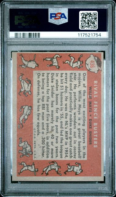 1958 Topps #436 Rival Fence Busters Willie Mays/ Duke Snider PSA 4