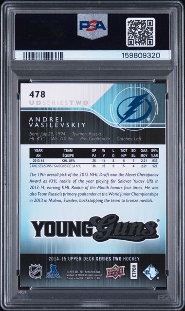 2014-15 Upper Deck #478 Andrei Vasilevskiy PSA 8 (Rookie)