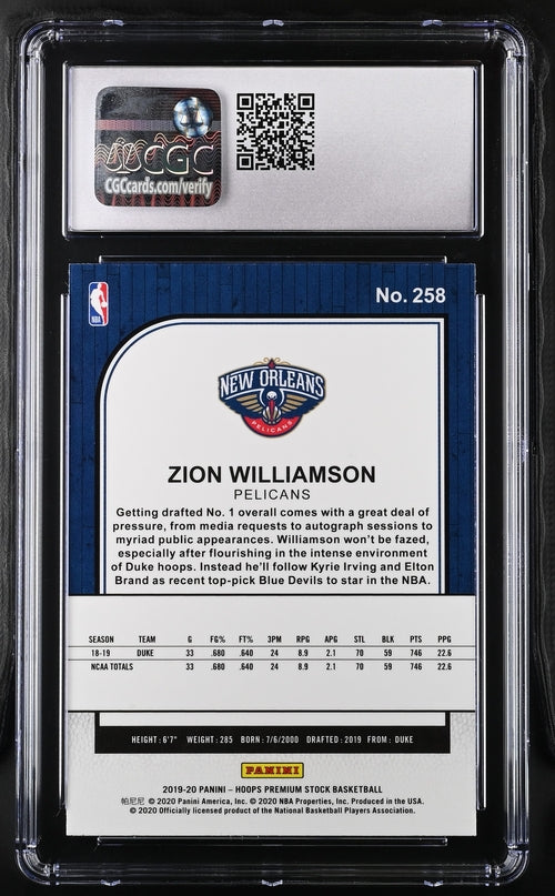 2019-20 Panini Hoops Premium Stock #258 Zion Williamson CGC 9.5 (Rookie)