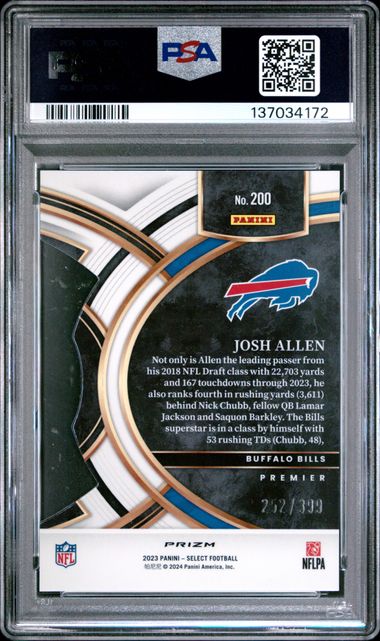 2023 Panini Select Die-Cut Orange Prizm #200 Josh Allen #252/399 PSA 10