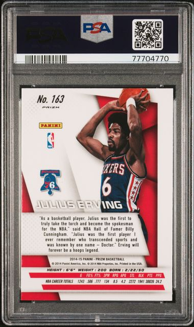2014-15 Panini Prizm Yellow & Red Mosaic Prizm #163 Julius Erving PSA 10