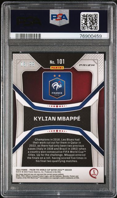 2022 Panini Prizm World Cup Qatar Red Mojo #101 Kylian Mbappe #06/99 PSA 9