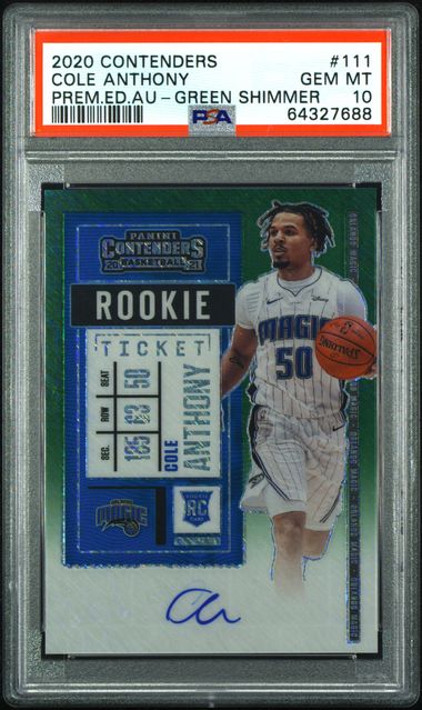 2020-21 Panini Contenders Premium Edition Autograph Green Shimmer #111 Cole Anthony PSA 10 (Rookie)