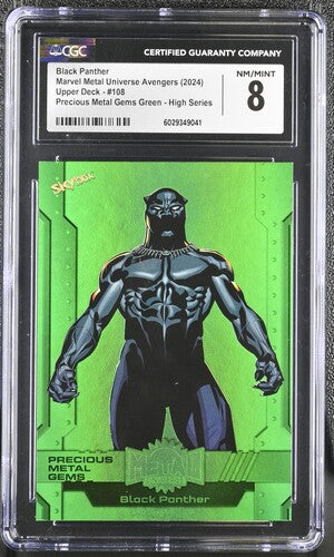 2024 Marvel Metal Universe Avengers Precious Metal Gems Green #108 Black Panther #08/10 CGC 8