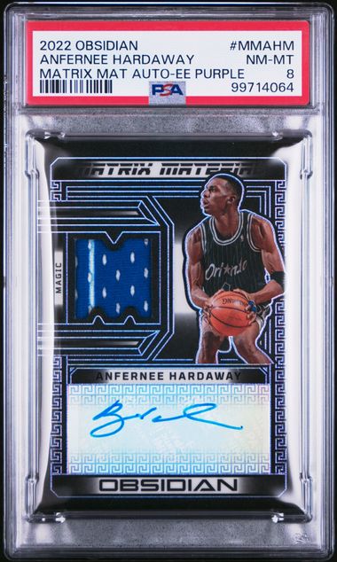2022-23 Panini Obsidian Matrix Materials Auto Electic Etch Purple #MMAHM Anfernee Hardaway #04/49 PSA 8