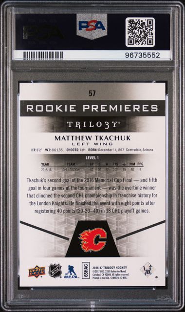 2016-17 Upper Deck Trilogy Black #57 Matthew Tkachuk #81/99 PSA 9 (Rookie) | Eastridge Sports Cards