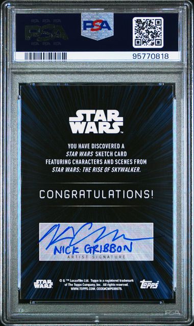 2019 Topps Star Wars Rise of Skywalker Series 1 Rey Sketch by Nick Gribbon PSA 8