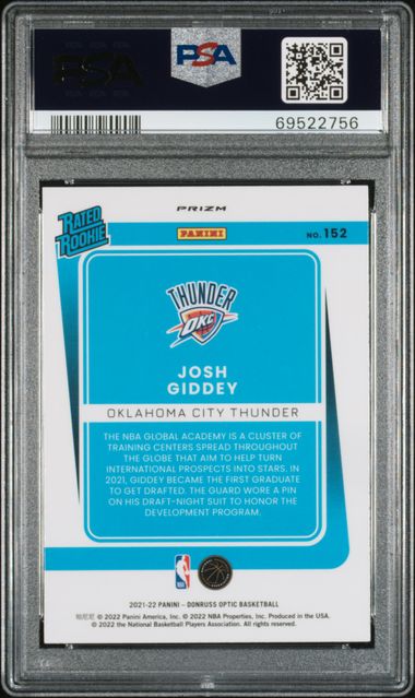 2021-22 Donruss Optic Red Pulsar #152 Josh Giddey PSA 10 (Rookie)