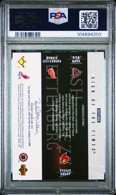 2003-04 SP Authentic Sign of the Times #NSZ Rick Nash/Jason Spezza/Henrik Zetterberg #18/25 PSA 9
