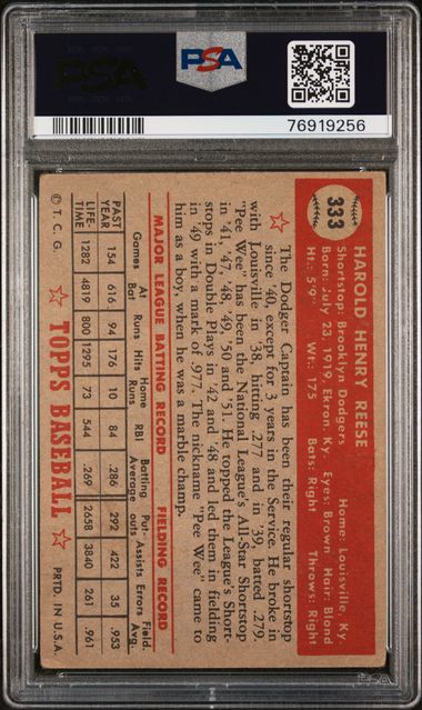 1952 Topps #333 Pee Wee Reese PSA 2