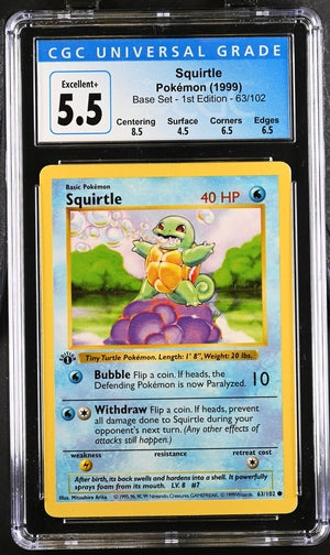 1999 Pokemon Base Set 1st Edition Shadowless #63 Squirtle CGC 5.5