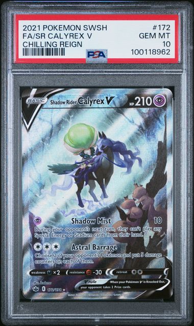 2021 Pokemon Chilling Reign #172 Shadow Rider Calyrex V- Full Art PSA 10