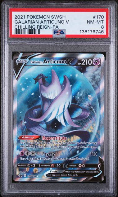 2021 Pokemon Chilling Reign #170 Galarian Articuno V - Full Art PSA 8