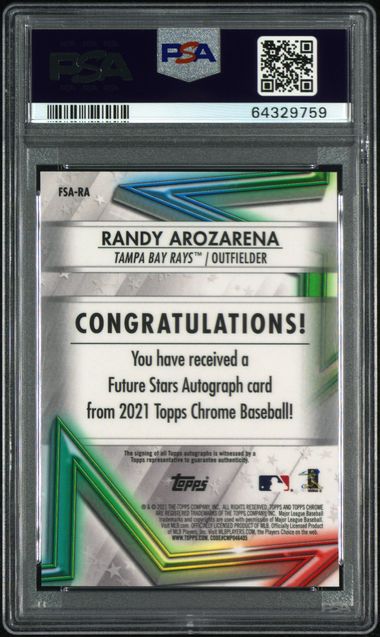 2021 Topps Chrome Future Stars Autograph #FSARA Randy Arozarena #97/99 PSA 9