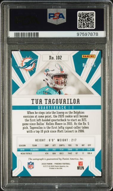 2020 Panini Phoenix Blue Autograph #102 Tua Tagovailoa #06/15 PSA 9 (Rookie)