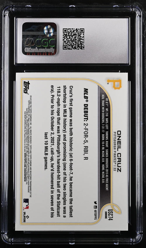 2022 Topps Chrome Update Purple Refractor #USC74 Oneil Cruz CGC 9 (Rookie)