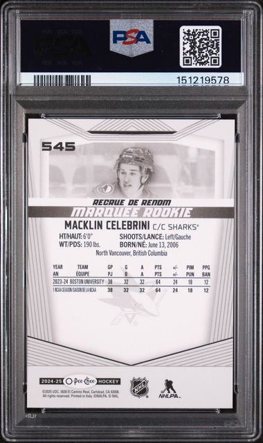 2024-25 O-Pee-Chee #545 Macklin Celebrini PSA 9 (Rookie)