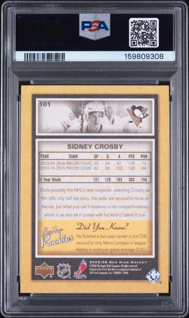 2005-06 Upper Deck Bee Hive #101 Sidney Crosby PSA 10 (Rookie)