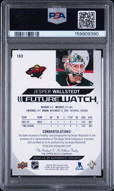 2024-25 SP Authentic #103 Jesper Wallstedt #799/999 PSA 8 (Rookie)