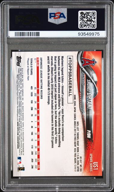 2018 Topps Update Pitching in Red Jersey #US1 Shohei Ohtani PSA 9 (Rookie)