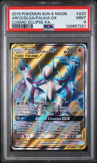 2019 Pokemon Cosmic Eclipse #258 Arceus & Dialga & Palkia GX - Full Art PSA 9