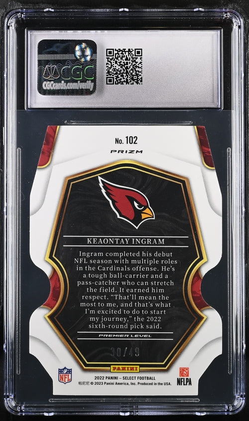 2022 Panini Select White Die-Cut #102 Keaontay Ingram #30/49 CGC 10 (Rookie)