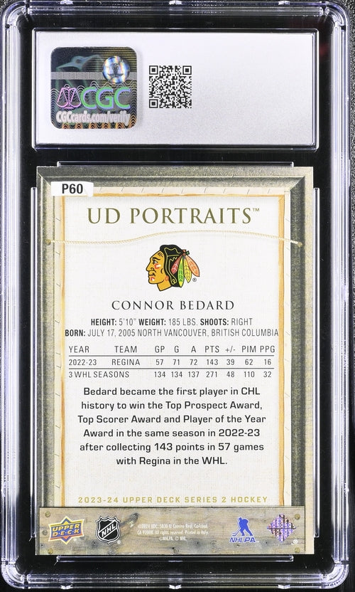 2023-24 Upper Deck UD Portraits #P60 Connor Bedard CGC 10 (Rookie)