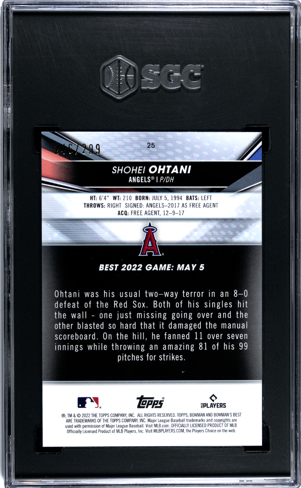 2022 Bowman's Best Mini-Diamond Refractor #25 Shohei Ohtani #246/299 SGC 10