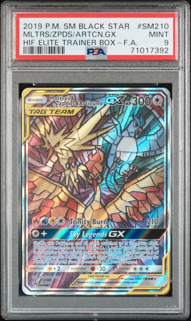 2019 Pokemon Hidden Fates ETB Promo #SM210 Moltres/Zapdos/Articuno GX- Full Art PSA 9