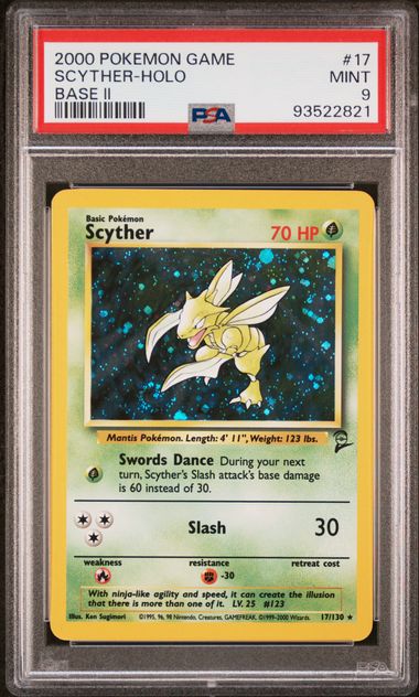 2000 Pokemon Base Set 2 #17 Scyther- Holo PSA 9