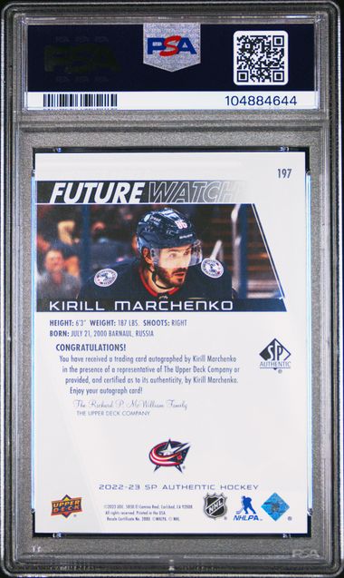 2022-23 SP Authentic #197 Kirill Marchenko #694/999 PSA 10 (Rookie)