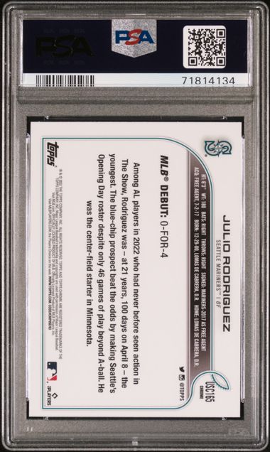 2022 Topps Chrome Update Purple Refractor #USC165 Julio Rodriguez PSA 9 (Rookie)