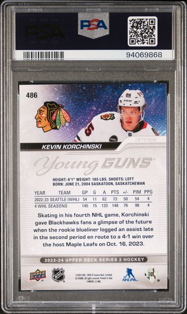 2023-24 Upper Deck #486 Kevin Korchinski PSA 10 (Rookie)