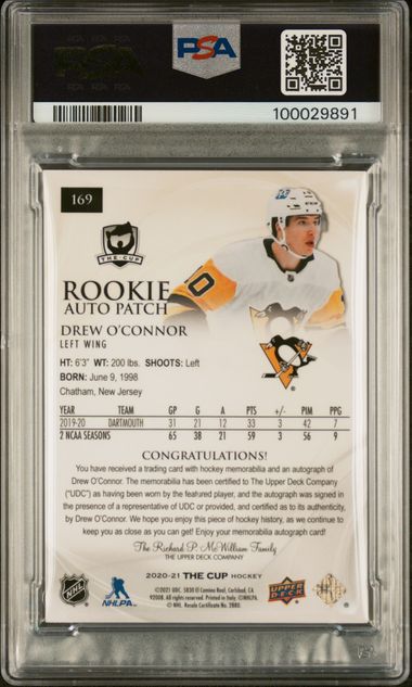 2020-21 Upper Deck The Cup Gold Foil #169 Drew O'Connor #15/24 PSA 9 (Rookie)