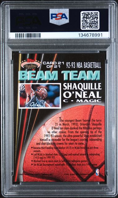 1992-93 Stadium Club Beam Team #21 Shaquille O'Neal PSA 8 (Rookie)