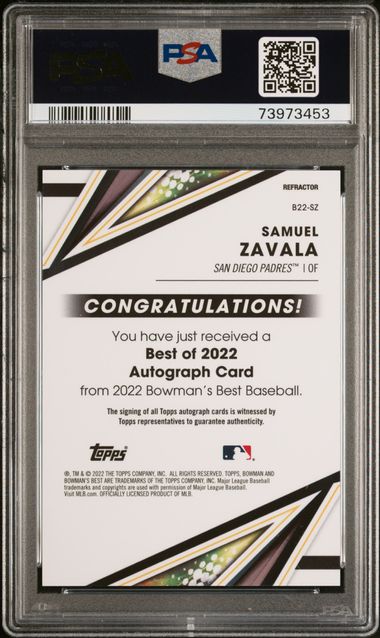 2022 Bowman's Best Best of 2022 Autographs Refractor #B22SZ Samuel Zavala PSA 10
