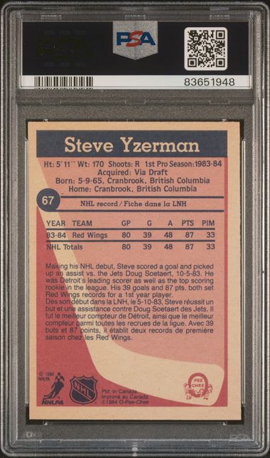 1984-85 O-Pee-Chee #67 Steve Yzerman PSA 7 (Rookie) | Eastridge Sports Cards
