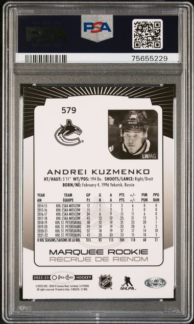 2022-23 O-Pee-Chee Rainbow Black #579 Andrei Kuzmenko #031/100 PSA 9 (Rookie)