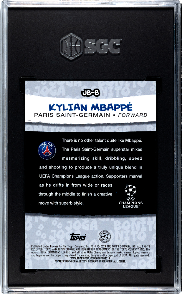 2022-23 Topps Chrome UEFA Club Champions Joga Bonito #JB-8 Kylian Mbappe SGC 10
