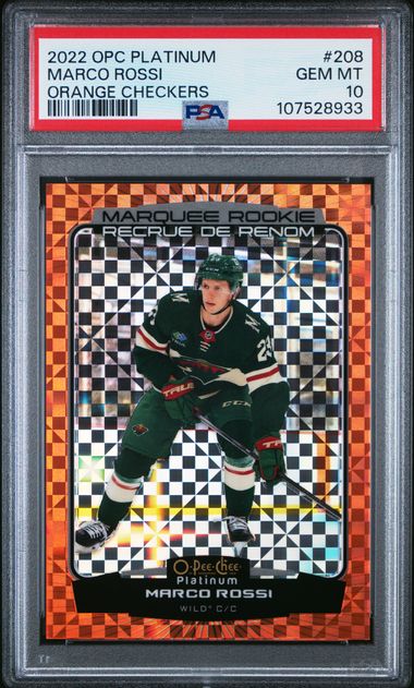 2022-23 O-Pee-Chee Platinum Orange Checkers #208 Marco Rossi #06/25 PSA 10 (Rookie)