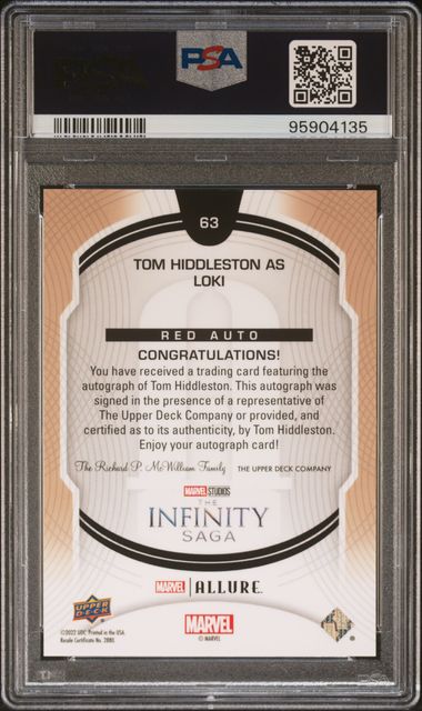 2022 Upper Deck Marvel Studios Allure Red Rainbow Autographs #63 Tom Hiddleston PSA 10 | Eastridge Sports Cards