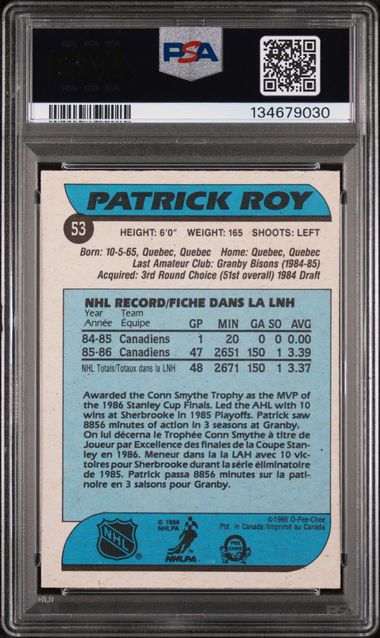 1986-87 O-Pee-Chee #53 Patrick Roy PSA 5 (Rookie)