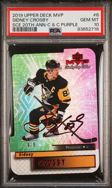 2019-20 Upper Deck MVP Stanley Cup Edition 20th Anniversary Colors and Contours Purple #6 Sidney Crosby #6/9 PSA 10 | Eastridge Sports Cards