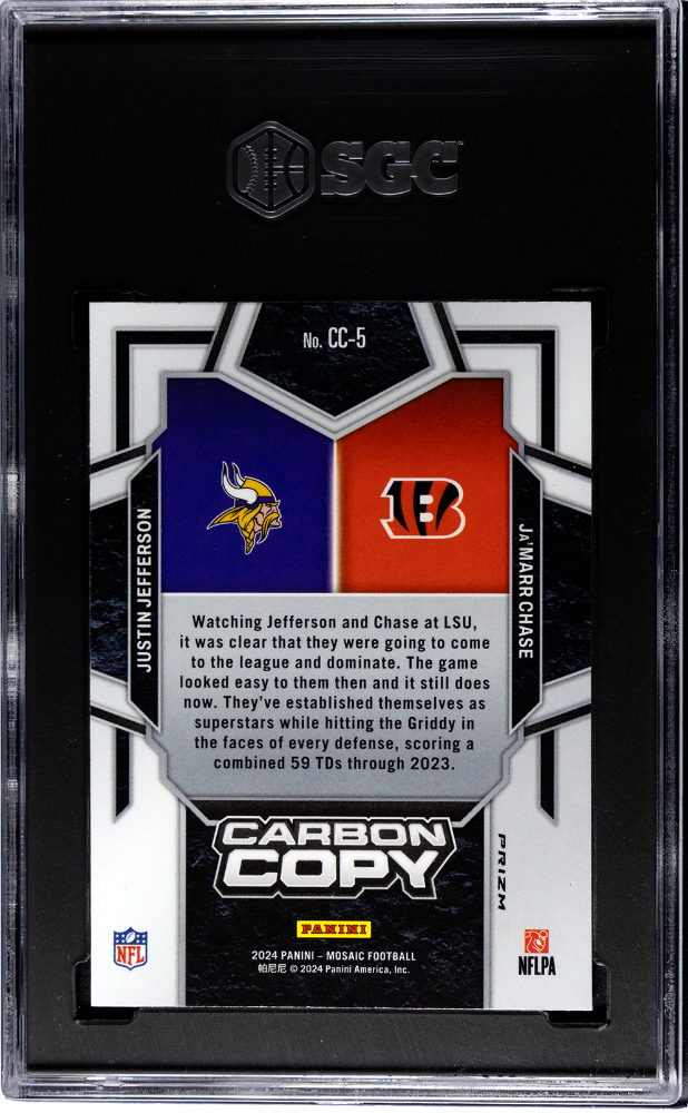 2024 Panini Mosaic Carbon Copy Silver No Huddle Prizm #CC-5 Justin Jefferson/Ja'Marr Chase SGC 10