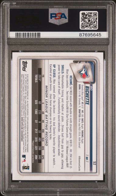 2020 Bowman #52 Bo Bichette PSA 10 (Rookie)